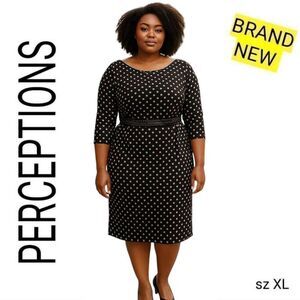 Perceptions Black & Pink Polka Dots BRAND NEW Stretch Dress